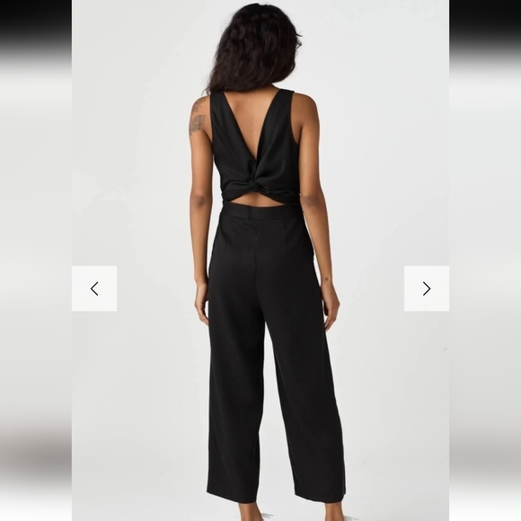 Vetta 2 Piece Apron Tie Back Jumpsuit in Black size 4 100% Linen - Picture 4 of 11